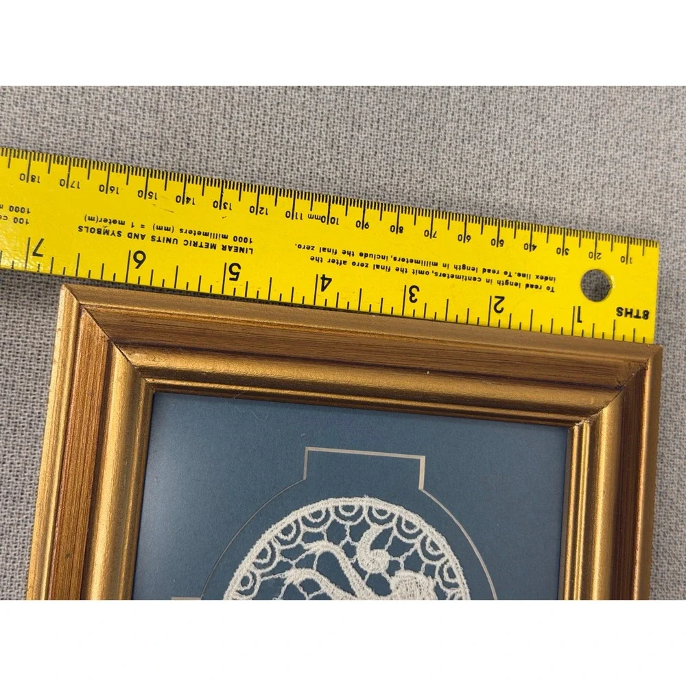 Vintage Framed Lace Art Pair Victorian Lady Ballerina Dancer Gold Frame Blue Set